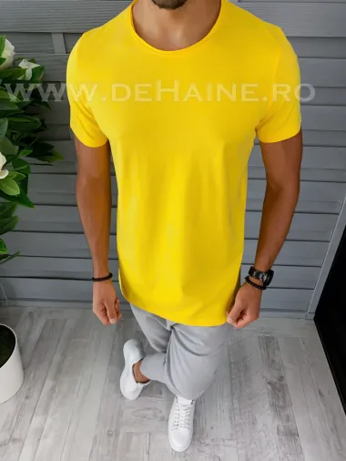 Tricou barbati galben slim fit DEFB1386 cu mic defect P19-1.2